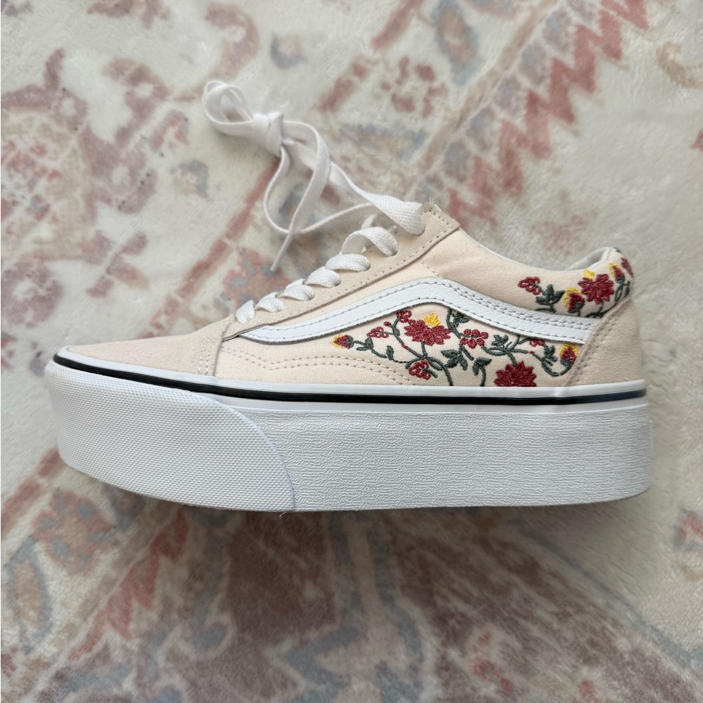 Vans Floral Embroidered Platform Sneakers - Worn Once